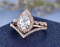 1 CT Pear Cut Rose Gold Over On 925 Sterling Silver Engagement Ring Set