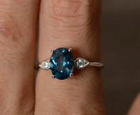 1 CT Oval Cut London Blue Topaz White Gold Over On 925 Sterling Silver Three Stone Anniversary Ring