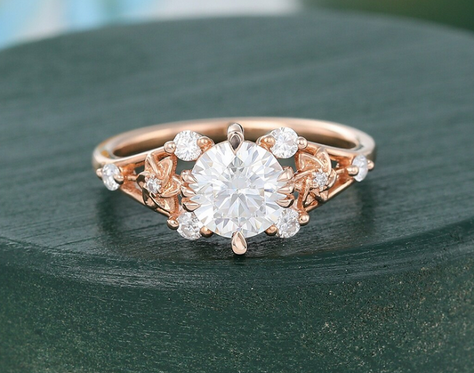1 CT Round Cut Rose Gold Over On 925 Sterling Silver Vintage Floral Leaf Anniversary Ring For Women