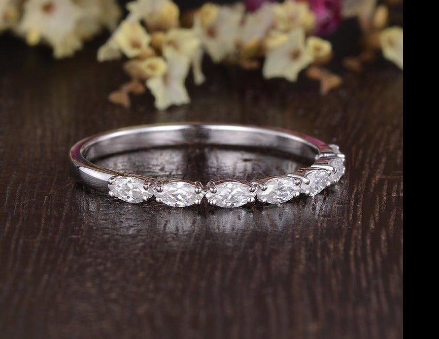 1.25 Ct Marquise Cut White Diamond Half Eternity Engagement Ring In 925 Sterling Silver