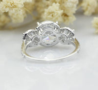3 CT 925 Sterling Silver 3 Stone Round Cut Diamond Halo Engagement Ring