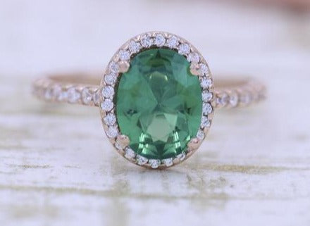 2 CT Oval Cut Green Emerald Diamond 925 Sterling Silver Engagement Ring