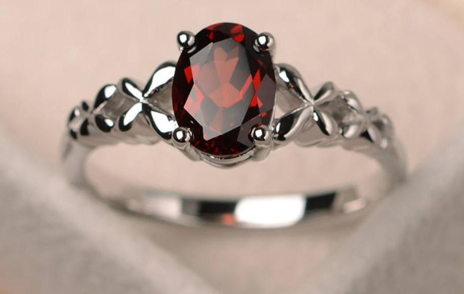 1 CT Oval Cut Red Garnet 925 Sterling Silver Women Engagement Solitaire Ring Gift For Her