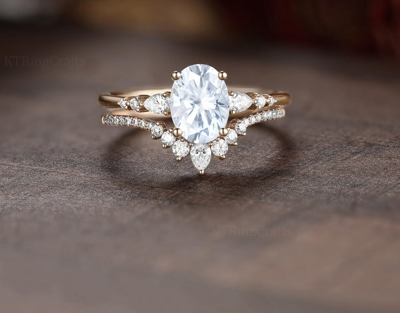 2 CT Oval cut Diamond 925 Sterling Silver wedding Bridal Ring Set