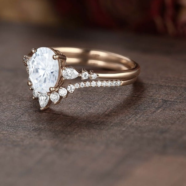 2 CT Oval cut Diamond 925 Sterling Silver wedding Bridal Ring Set