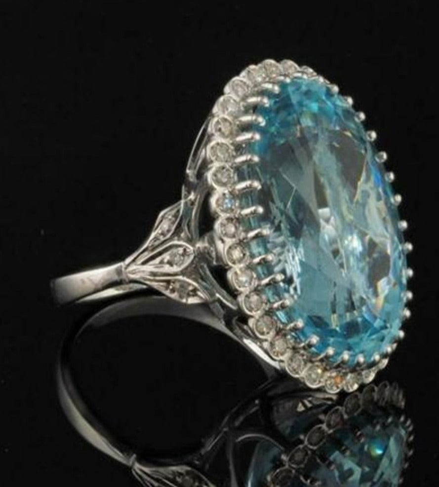 2 CT Oval Cut Blue Blue Topaz Diamond 925 Sterling Silver Women Engagement Halo Ring