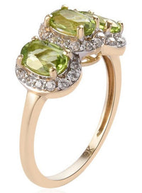 1 CT Oval Cut Green Peridot 3 Stone Diamond 925 Sterling Silver Unisex Victorian Engagement Ring