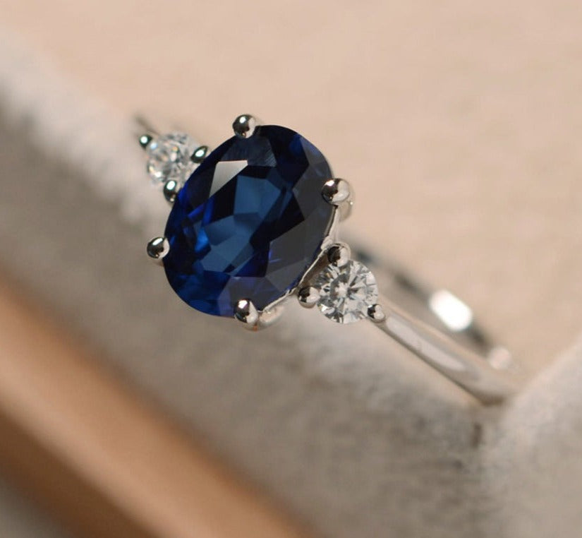 1 CT 925 Sterling Silver Sapphire Oval Cut Diamond Anniversary Promise Ring - atjewels.in