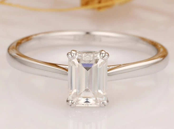 1/2 CT Emerald Cut Diamond 925 Sterling Silver Wedding Anniversary Solitaire Ring