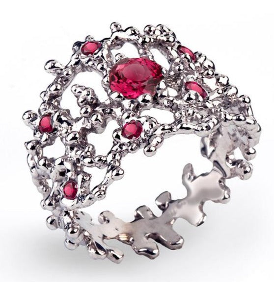 1 CT 925 Sterling Silver Red Ruby Round Cut Wedding Band Ring