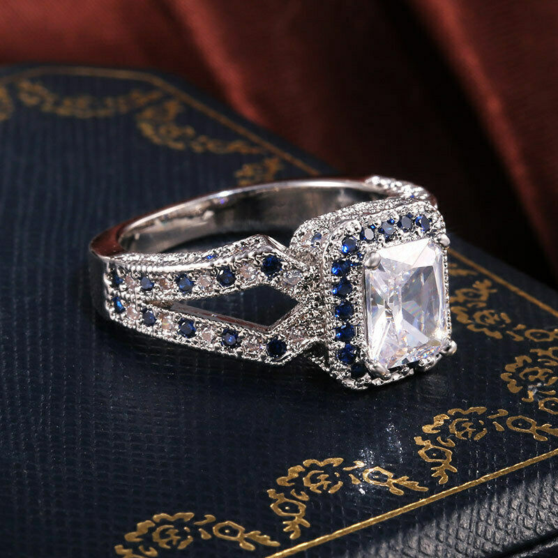 2.75 Ct Radiant Cut Diamond Bridal Wedding Ring White Gold Over On 925 Sterling Silver