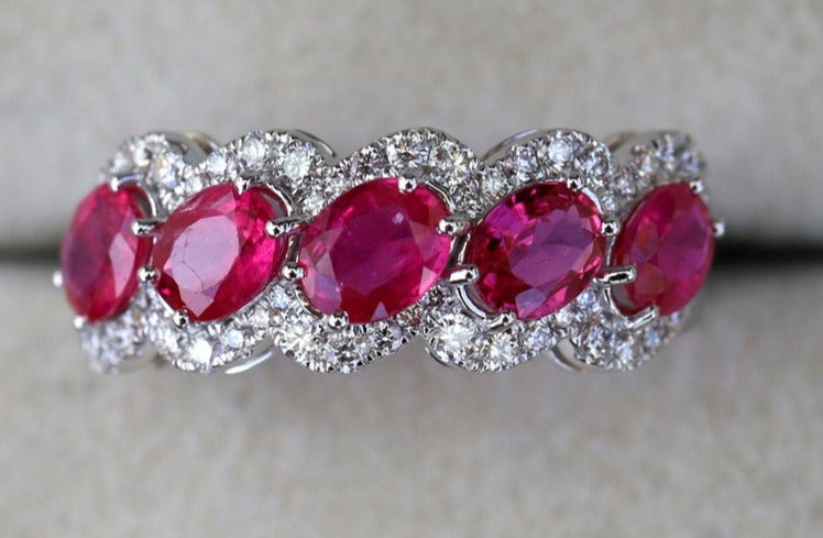 2 CT Oval Cut Red Ruby Diamond 925 Sterling Silver Women Wedding Engagement Band Ring