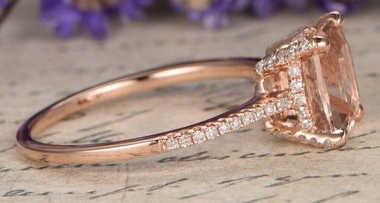 2 CT Cushion Cut Morganite Pink Diamond 925 Sterling Silver Women Engagement Halo Ring Gift For Her