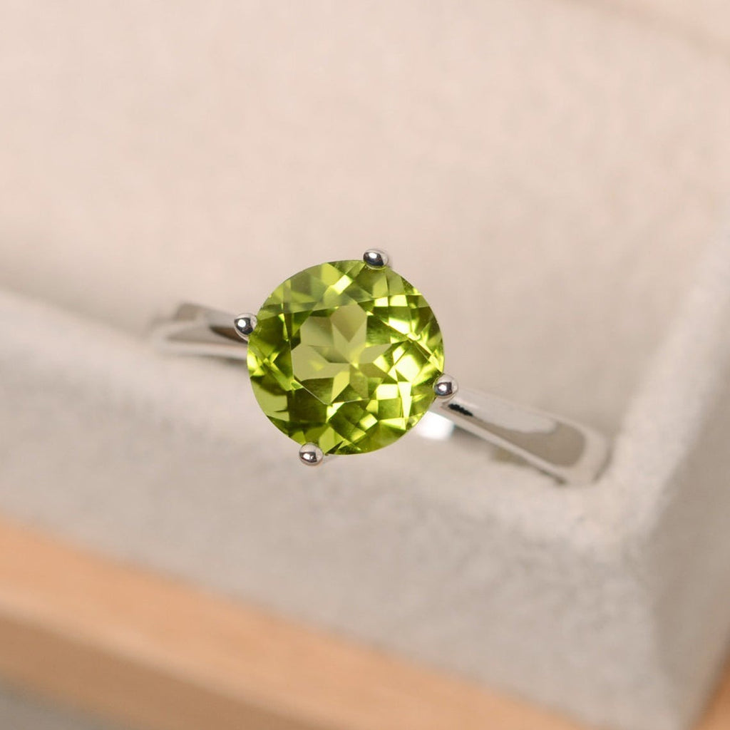 2 CT Round Cut Green Peridot  925 Sterling Silver Anniversary Solitaire Ring Gift For Her
