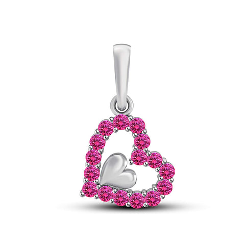atjewels Pink Sapphire in 14K White Gold Over 925 Silver Double Heart Pendant MOTHER'S DAY SPECIAL OFFER - atjewels.in