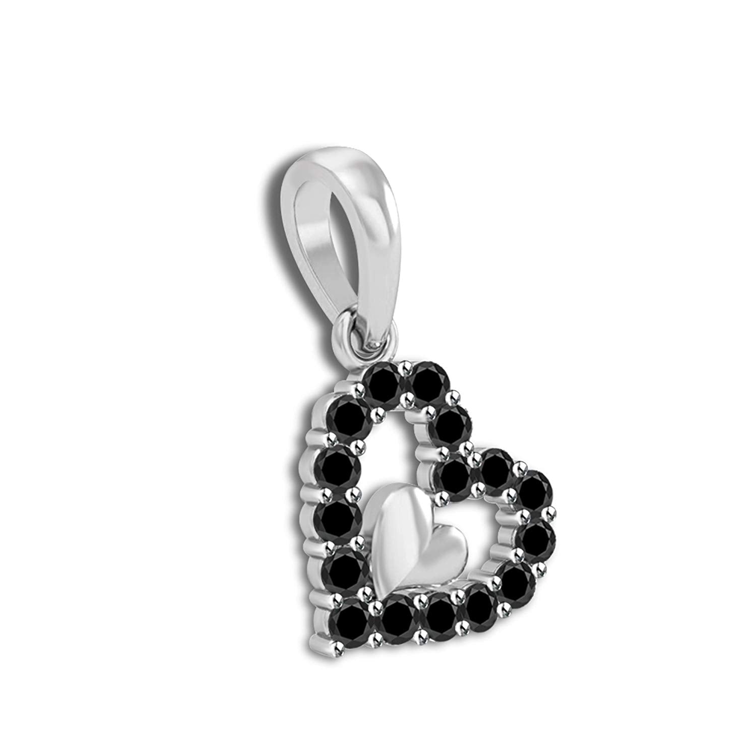 atjewels 18K White Gold on 925 Sterling Black CZ Double Heart Pendant MOTHER'S DAY SPECIAL OFFER - atjewels.in