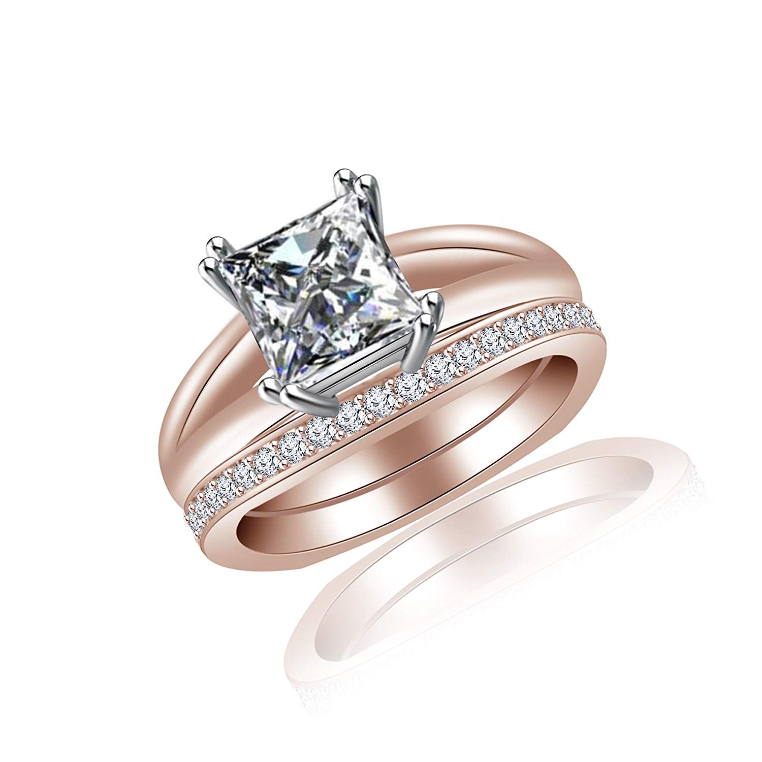 atjewels 14K Rose Gold Over 925 Silver Princess White CZ Bridal Ring Set For Women MOTHER'S DAY SPECIAL OFFER - atjewels.in