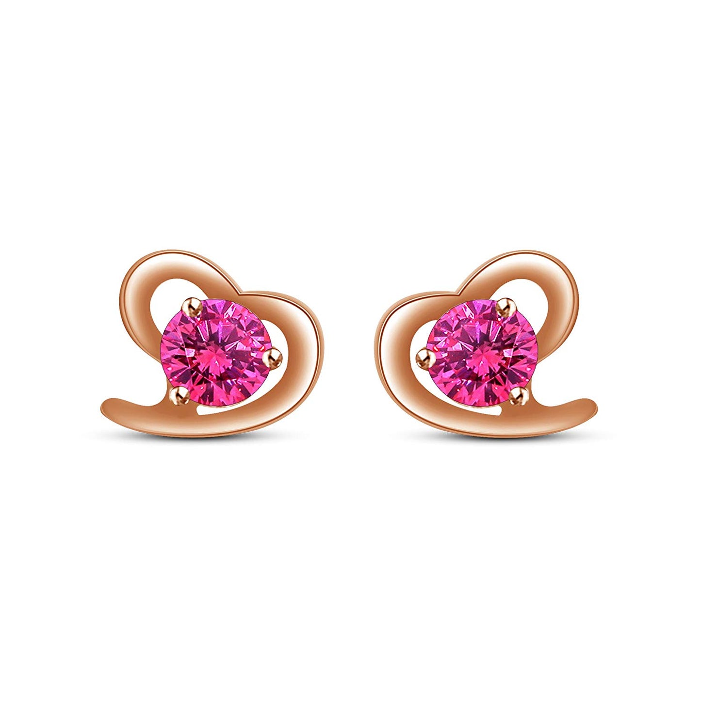 atjewels Round Pink Sapphire 14K Rose Gold Over 925 Sterling Heart Shape Stud Earrings MOTHER'S DAY SPECIAL OFFER - atjewels.in
