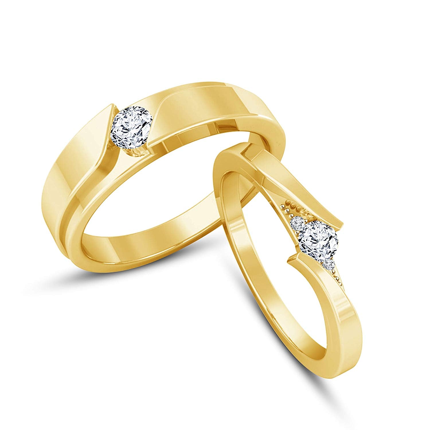 atjewels Elegant Couple Ring in 14K Yellow Gold Plated on 925 Sterling Silver White Zirconia MOTHER'S DAY SPECIAL OFFER - atjewels.in