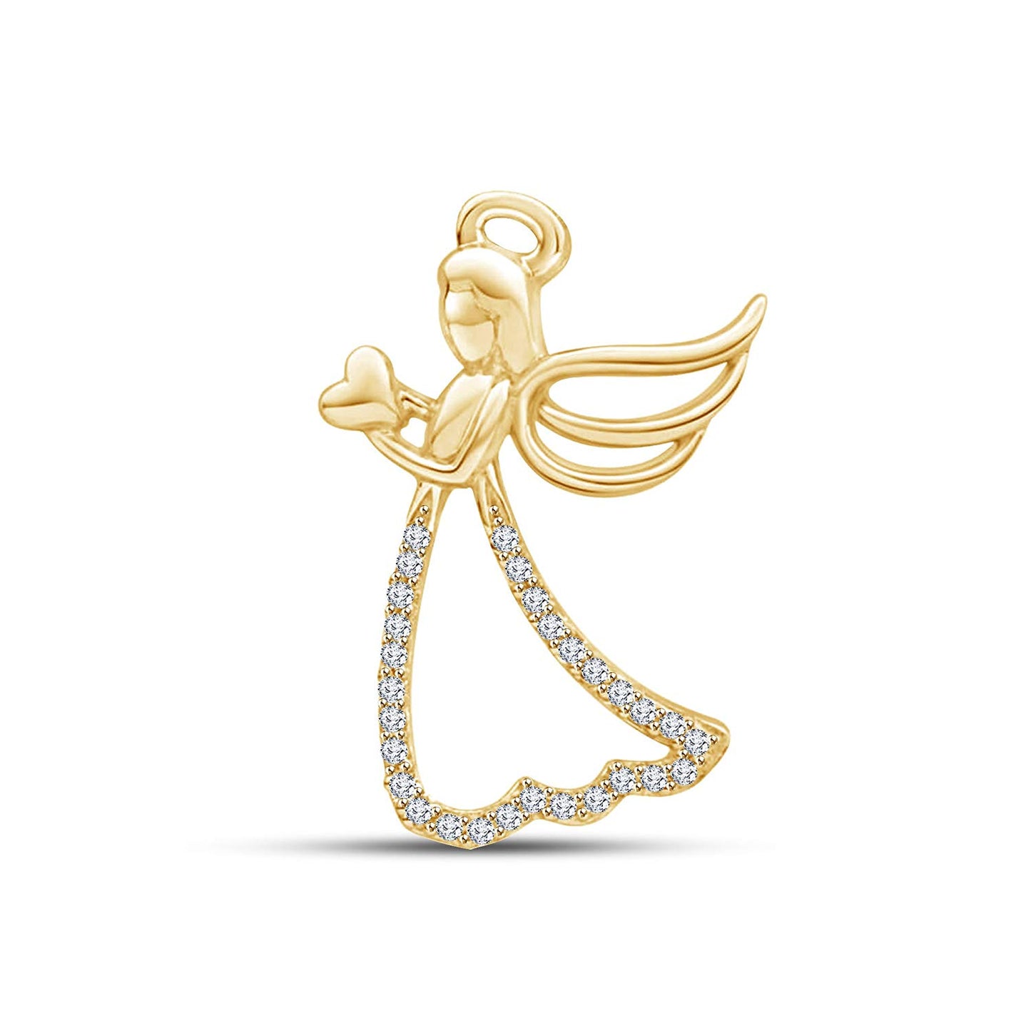 atjewels 18k Yellow Gold Plated 925 Sterling Silver White CZ Angel with Heart Pendant Without Chain MOTHER'S DAY SPECIAL OFFER - atjewels.in