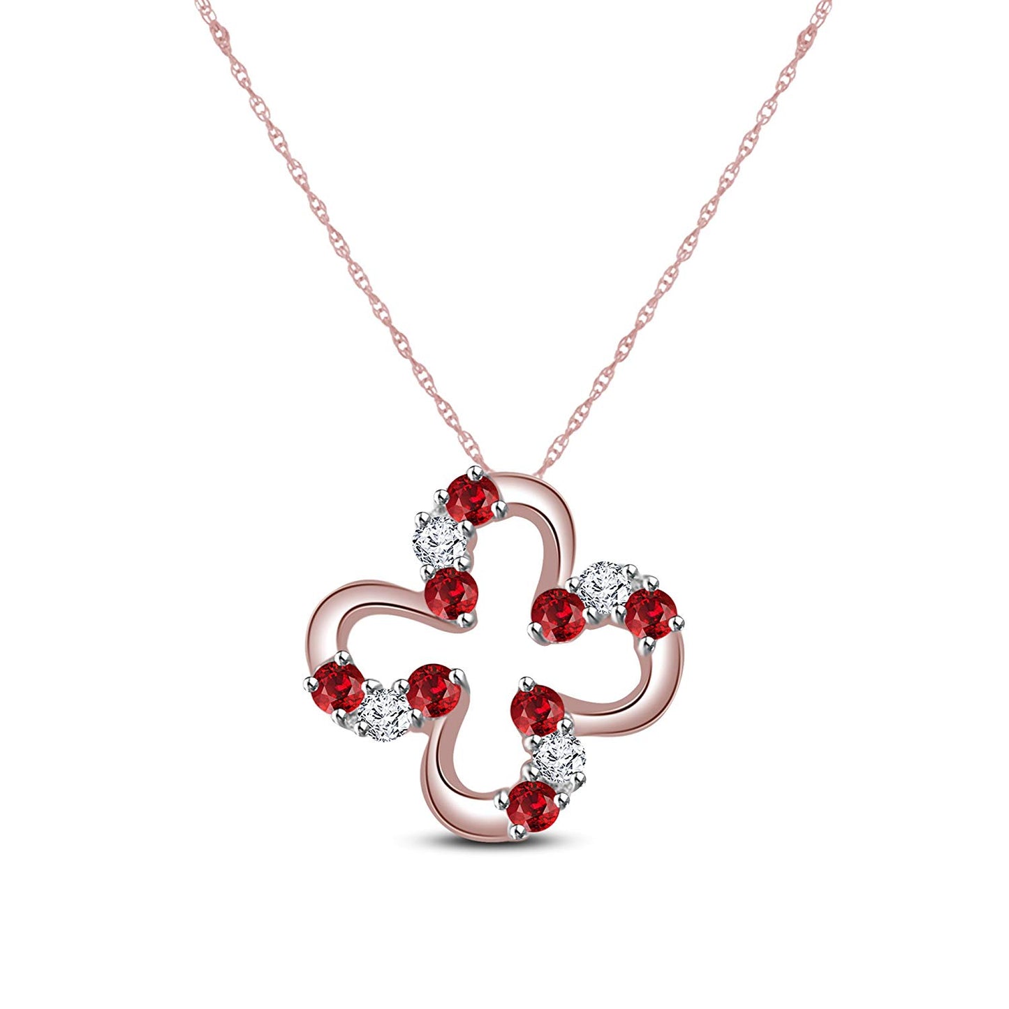 atjewels 0.70 TCW Round Red Ruby & White Zircon 14K Rose Gold Over 925 Silver Flower Pendant Gift On Mothers Day MOTHER'S DAY SPECIAL OFFER - atjewels.in