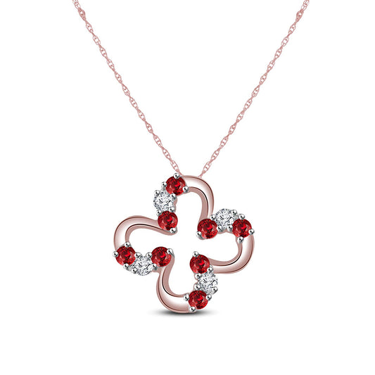 atjewels 0.70 TCW Round Red Ruby & White Zircon 14K Rose Gold Over 925 Silver Flower Pendant Gift On Mothers Day MOTHER'S DAY SPECIAL OFFER - atjewels.in
