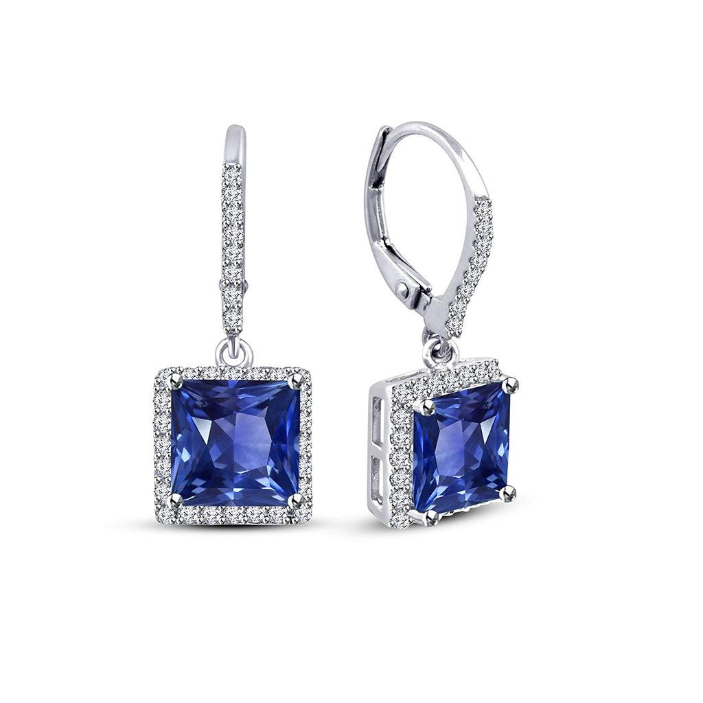 atjewels Princess Sapphire & White Round CZ in White Gold Over Sterling 925 Dangle Earrings For Women/Girls MOTHER'S DAY SPECIAL OFFER - atjewels.in