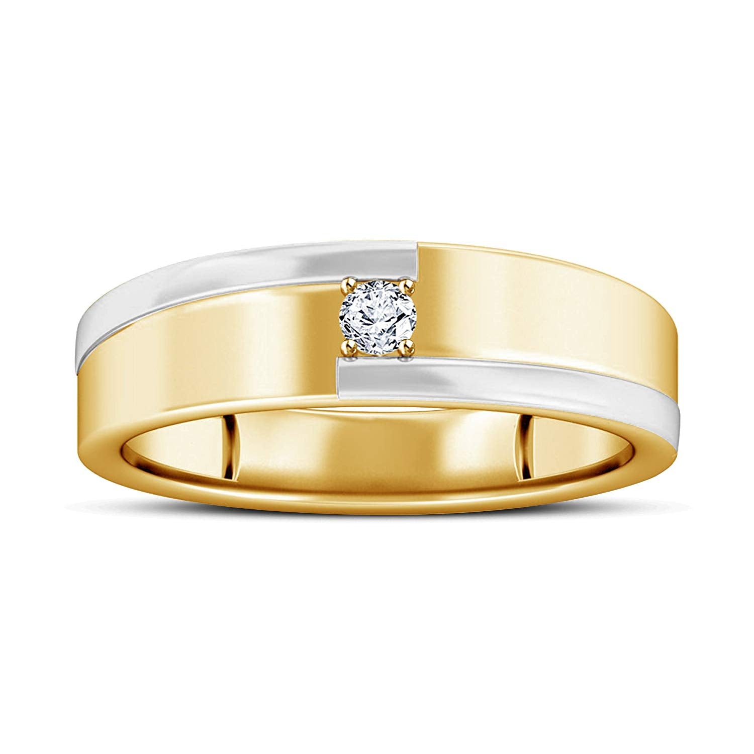 atjewels14K Yellow Gold Plated on 925 Silver Unique Style Round White Zirconia Engagement Men's Band Ring MOTHER'S DAY SPECIAL OFFER - atjewels.in