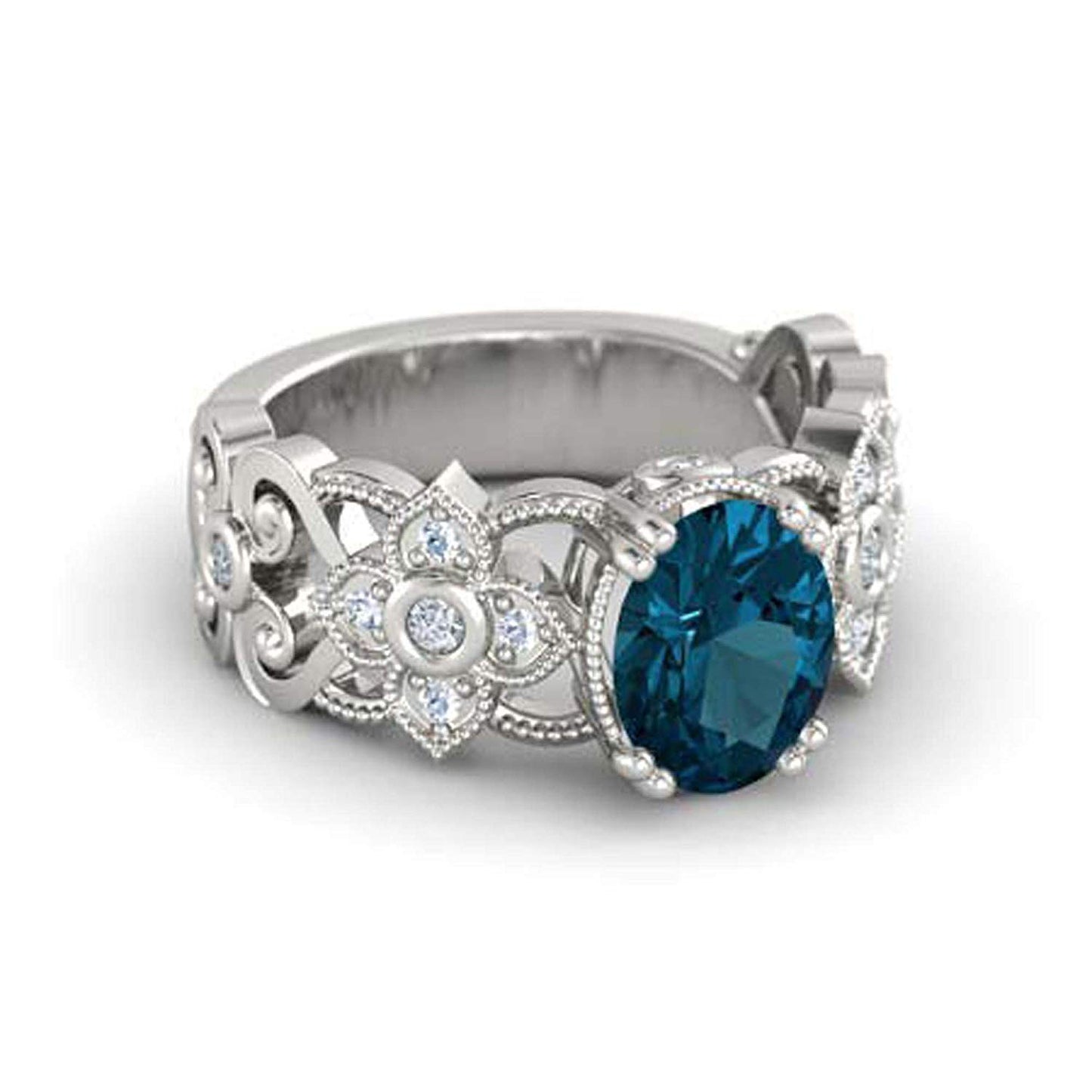 atjewels .925 Sterling Silver Oval Shape Blue Topaz Engagement/Wedding Ring Variation For Women's & Girl's - atjewels.in