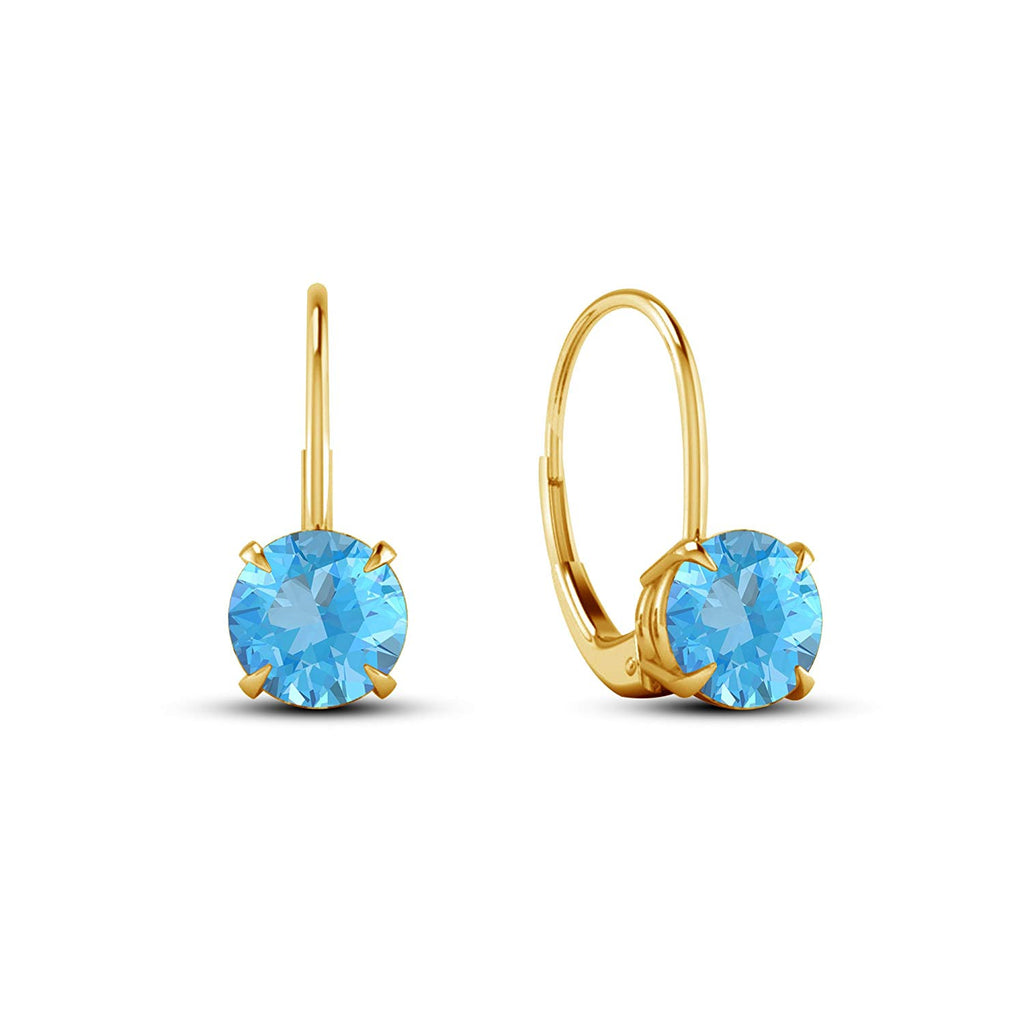 atjewels Yellow Gold Plated 925 Sterling Silver Aquamarine Lever Back Dangle Earrings MOTHER'S DAY SPECIAL OFFER - atjewels.in
