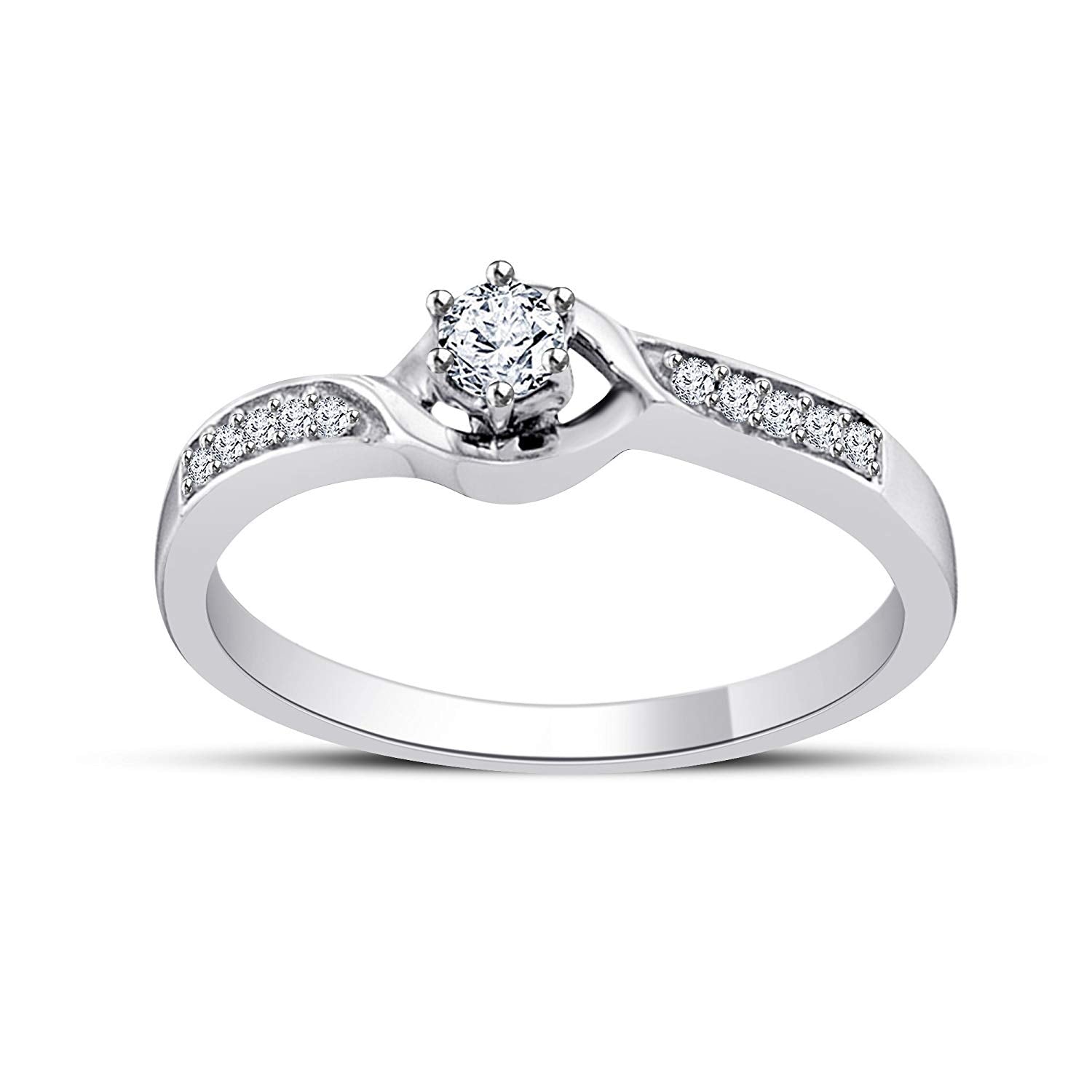atjewels 14K White Gold Over .925 Sterling Silver With Round White Zirconia Engagement Ring MOTHER'S DAY SPECIAL OFFER - atjewels.in
