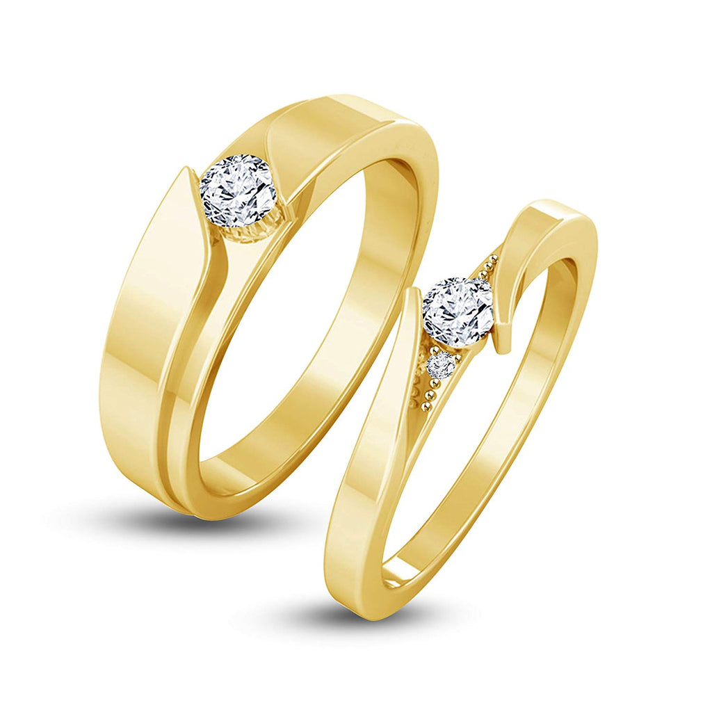 atjewels Elegant Couple Ring in 14K Yellow Gold Plated on 925 Sterling Silver White Zirconia MOTHER'S DAY SPECIAL OFFER - atjewels.in