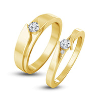 atjewels Elegant Couple Ring in 14K Yellow Gold Plated on 925 Sterling Silver White Zirconia MOTHER'S DAY SPECIAL OFFER - atjewels.in