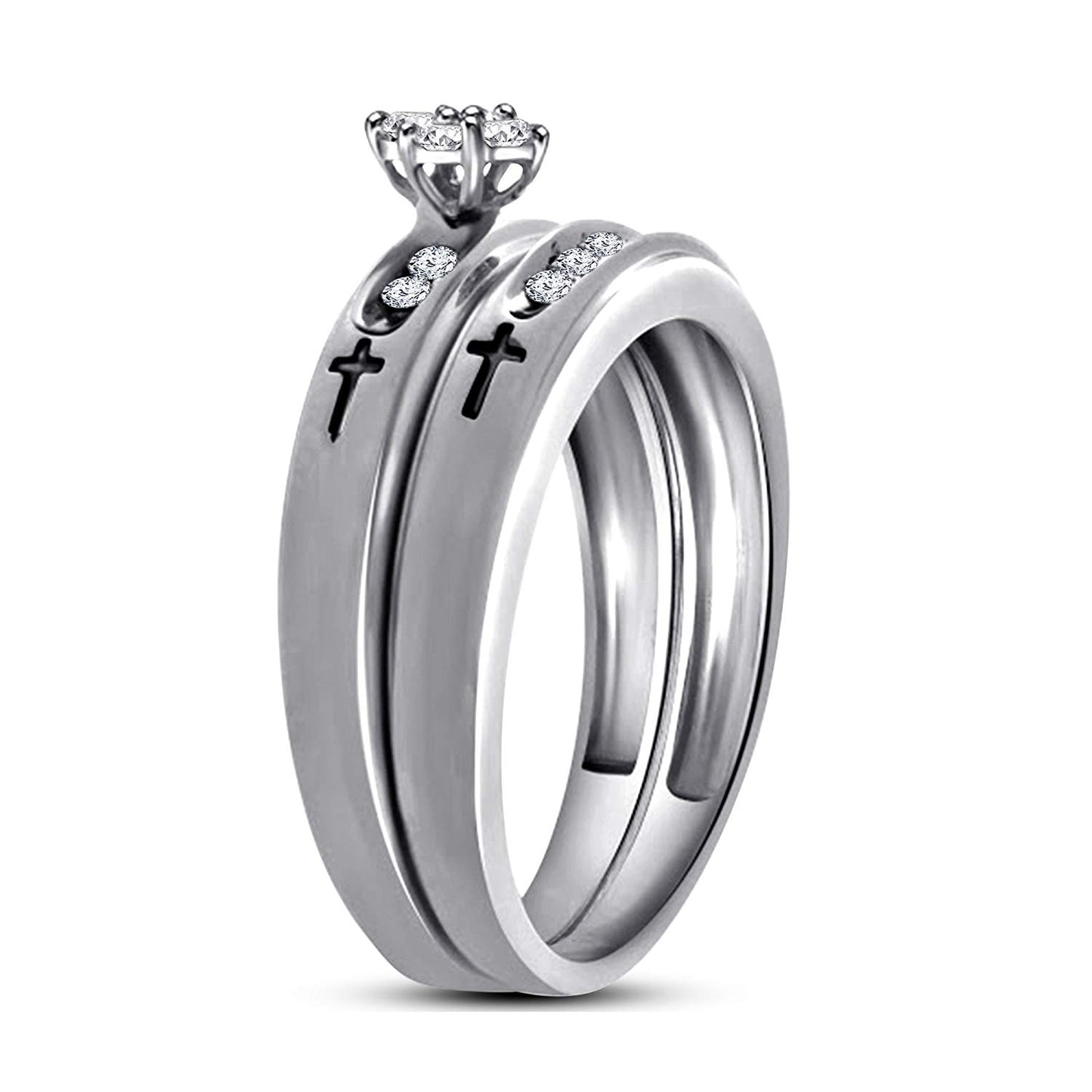 atjewels 14K White Gold Over 925 Sterling Silver White Cubic Zirconia Cocktail Bridal Ring Set Free Size MOTHER'S DAY SPECIAL OFFER - atjewels.in