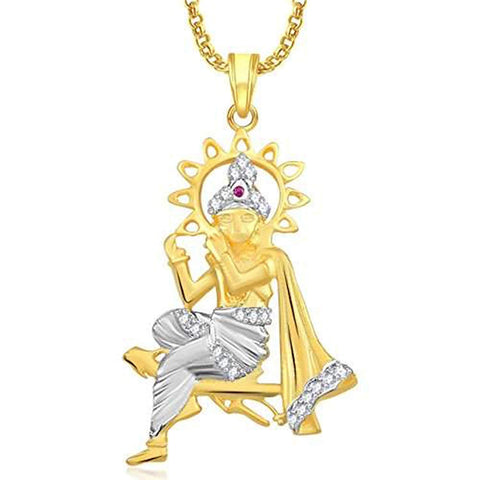 atjewels 14k Yellow Gold Plating .925 Sterling Silver Krishna God Pendant With Round Cut Pink Shaphire & White Cz MOTHER'S DAY SPECIAL OFFER - atjewels.in