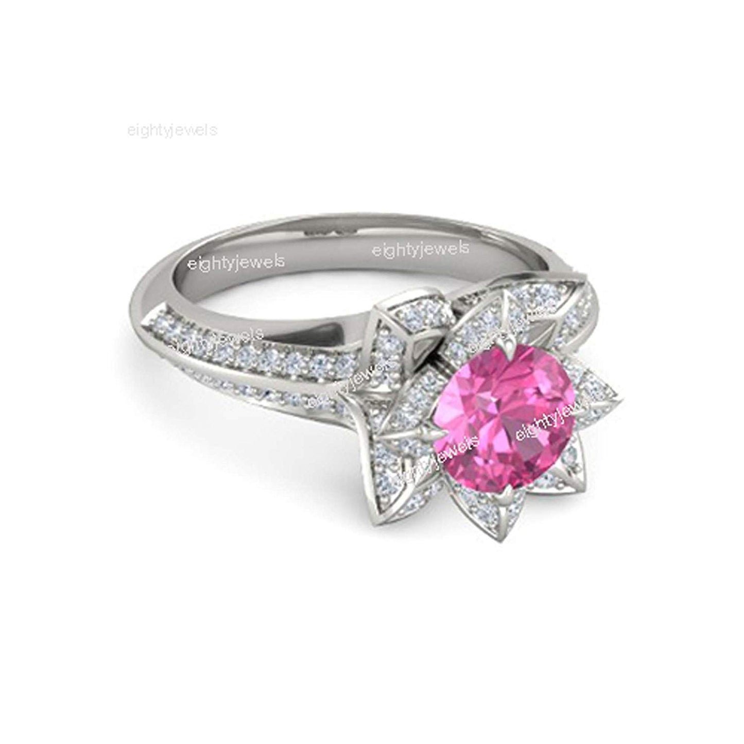atjewels 925 Sterling Silver Round Cut Multi-Color Gemstone With White Czubic Zircon Lotus Ring For Women's MOTHER'S DAY SPECIAL OFFER - atjewels.in