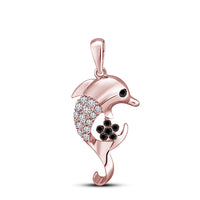 atjewels 14K Rose Gold Plated on 925 Sterling Black and White CZ Dolphin Pendant Without Chain MOTHER'S DAY SPECIAL OFFER - atjewels.in