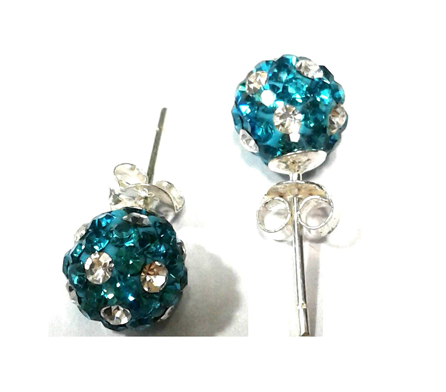 atjewels Round Cut Crystal Sterling Silver Pave Ball Stud Earrings, Crystal Fireball Disco Ball Earrings 1 Pair For Girl's and Women's Fancy Party Wear Earrings - atjewels.in