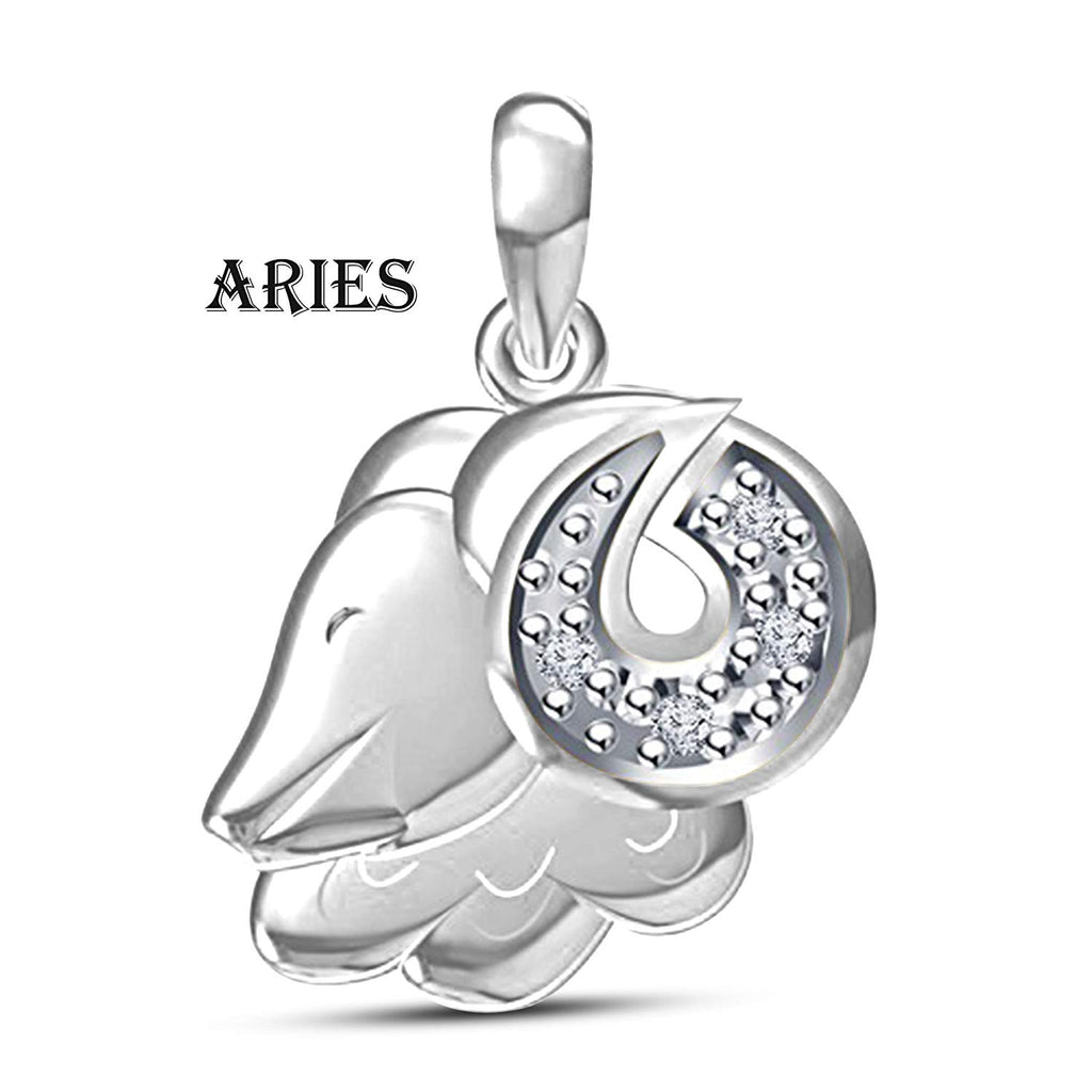 atjewels White Gold Plated On 925 Sterling Silver Round Cut White Cubic Zirconia Aries Zodiac Pendant MOTHER'S DAY SPECIAL OFFER - atjewels.in