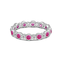 atjewels Round Pink Sapphire and White CZ 14k White Gold Over .925 Sterling Eternity Band Ring MOTHER'S DAY SPECIAL OFFER - atjewels.in