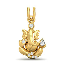 atjewels Special Ganesh 18K Yellow Gold Plated on 925 Sterling Silver Round White Zirconia Ganesh Pendant MOTHER'S DAY SPECIAL OFFER - atjewels.in