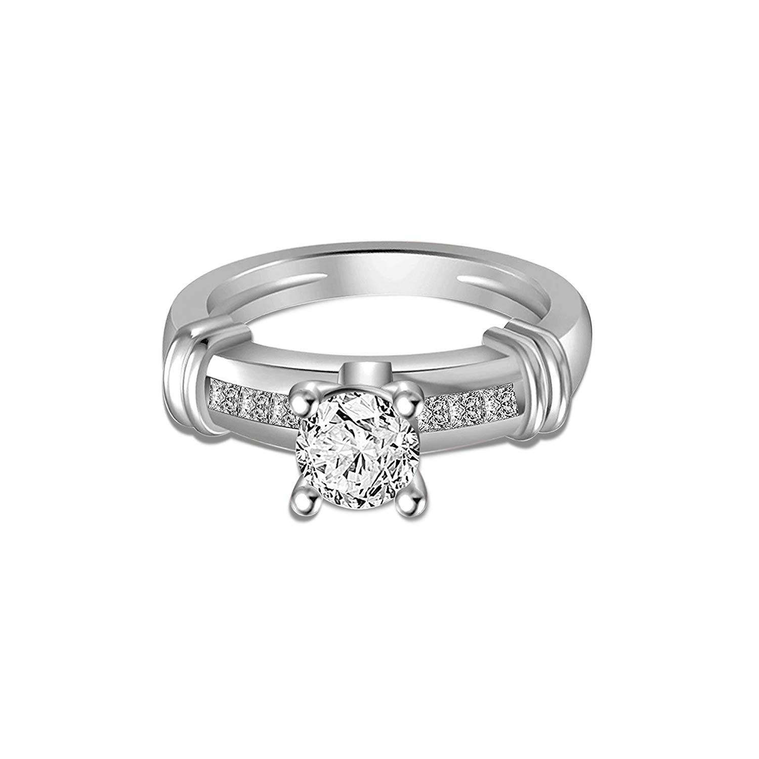 atjewels 14K White Gold Over 925 Sterling Silver Round White CZ Engagement Trio Ring Set MOTHER'S DAY SPECIAL OFFER - atjewels.in