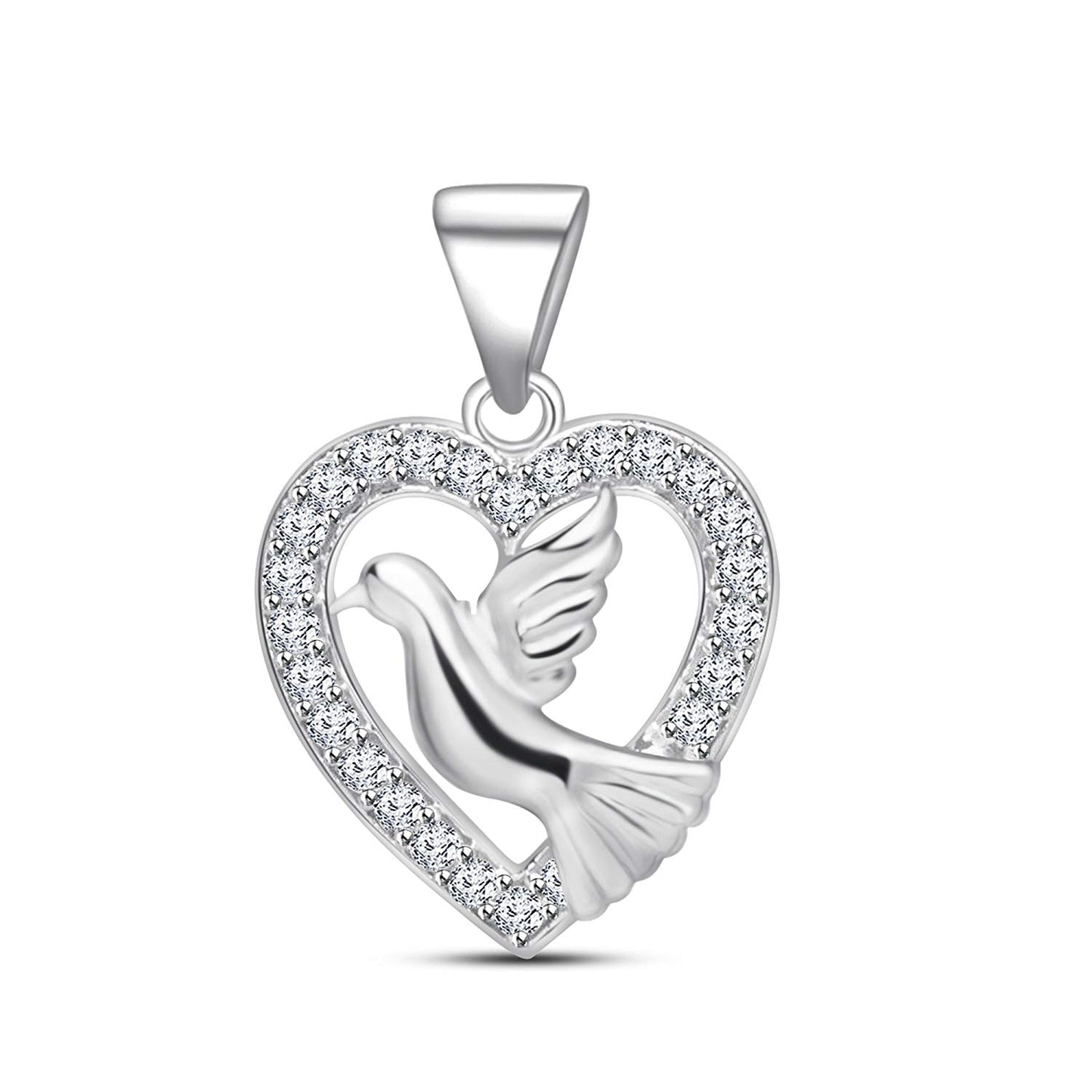 atjewels 14K White Gold On .925 Silver Round Cut White CZ Fancy LoveBird Pendant MOTHER'S DAY SPECIAL OFFER - atjewels.in