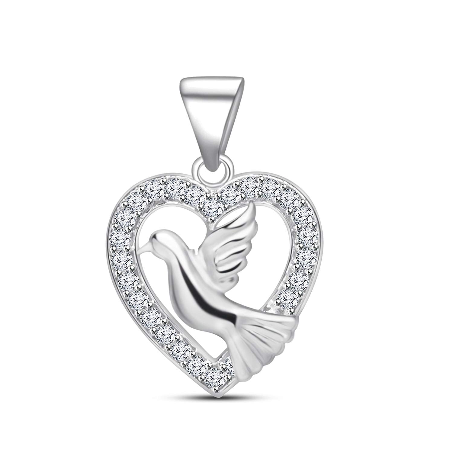 atjewels 14K White Gold On .925 Silver Round Cut White CZ Fancy LoveBird Pendant MOTHER'S DAY SPECIAL OFFER - atjewels.in