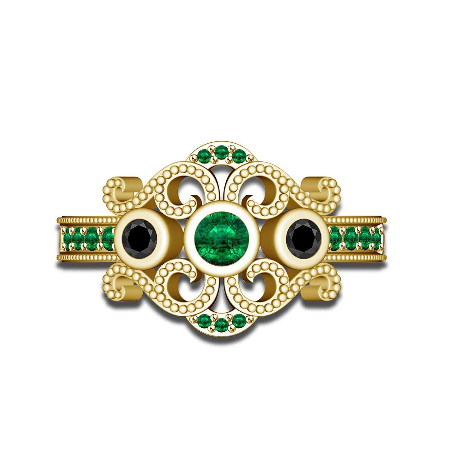 atjewels 14k Yellow Gold On 925 Silver Green Emerald and Black CZ  Princess M Engagement Ring MOTHER'S DAY SPECIAL OFFER - atjewels.in