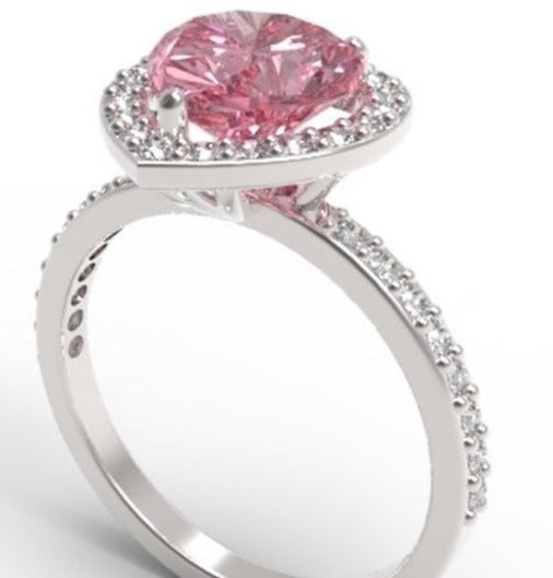 2 CT Heart Cut Pink Sapphire Diamond 925 Sterling Silver Halo Engagement Ring
