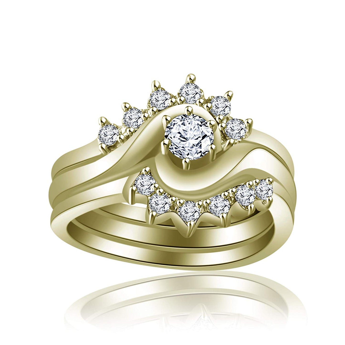 atjewels 14K Yellow Gold Over 925 Sterling Round White CZ in Prong Bridal Ring Set For Women's MOTHER'S DAY SPECIAL OFFER - atjewels.in