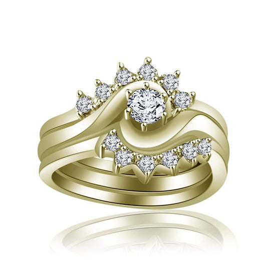 atjewels 14K Yellow Gold Over 925 Sterling Round White CZ in Prong Bridal Ring Set For Women's MOTHER'S DAY SPECIAL OFFER - atjewels.in