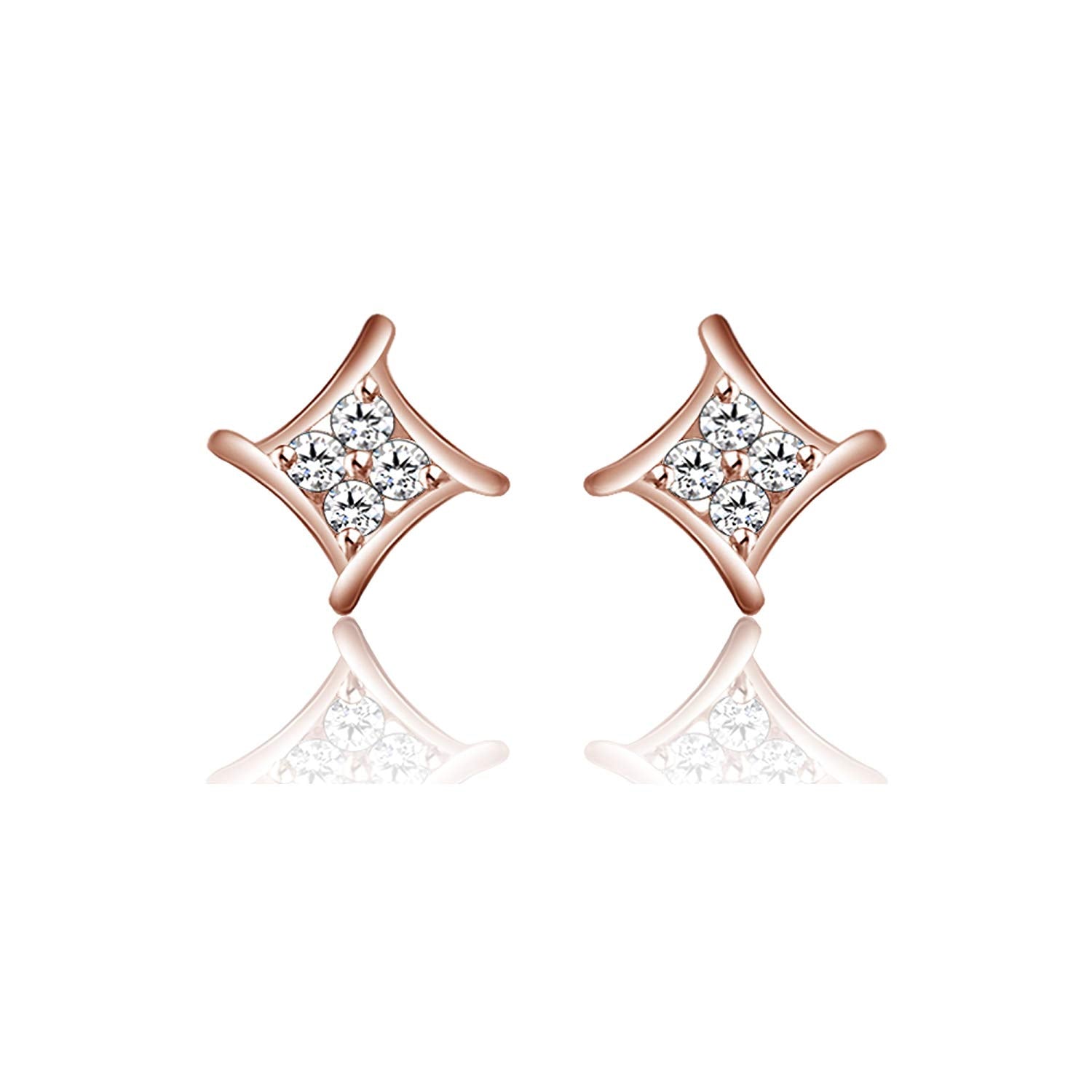 atjewels 18K Rose Gold Over Sterling Silver Round Cut White CZ Stud Earrings For Women's MOTHER'S DAY SPECIAL OFFER - atjewels.in