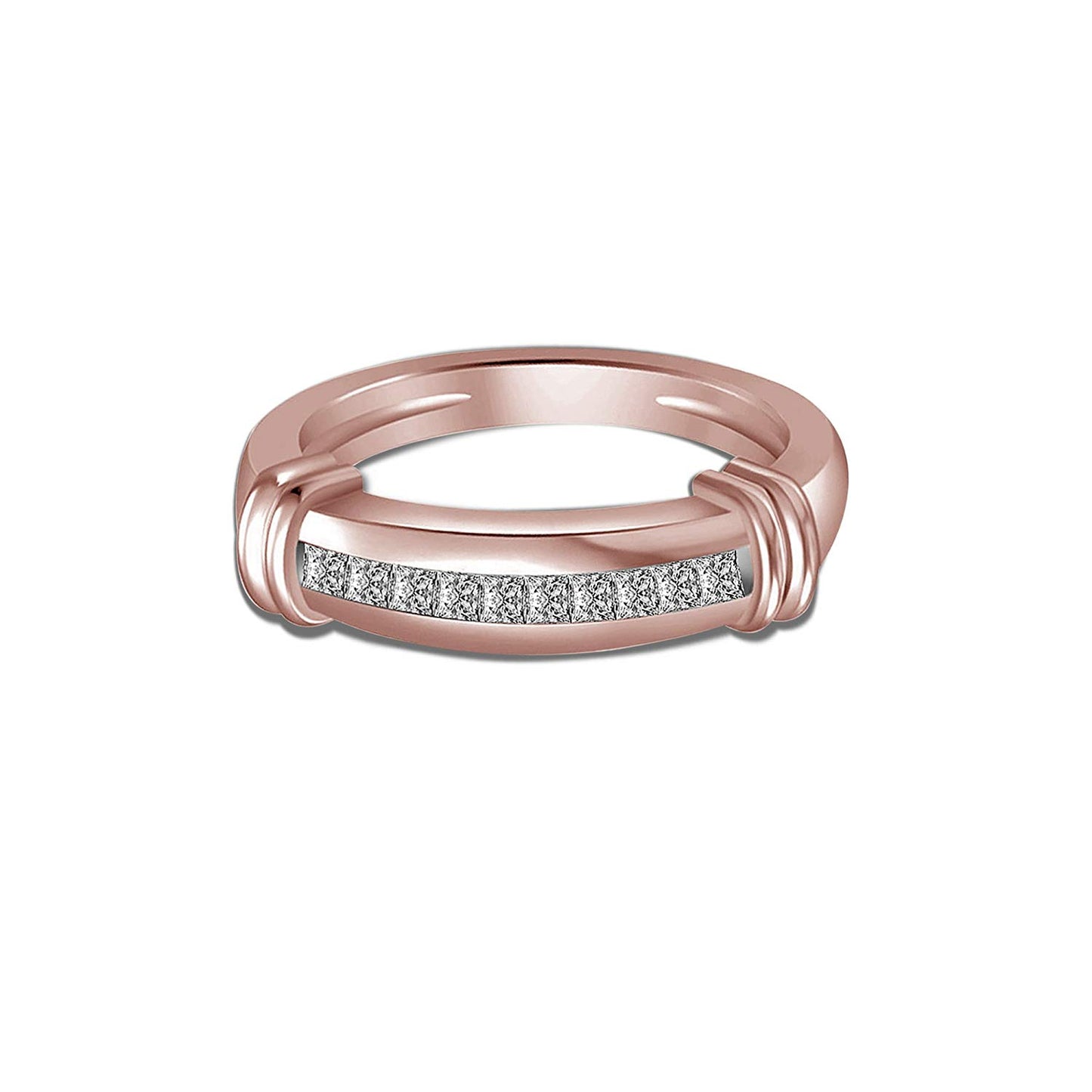 atjewels 14K Rose Gold Over 925 Sterling Silver Round and Princess White CZ Engagement Trio Ring Set MOTHER'S DAY SPECIAL OFFER - atjewels.in